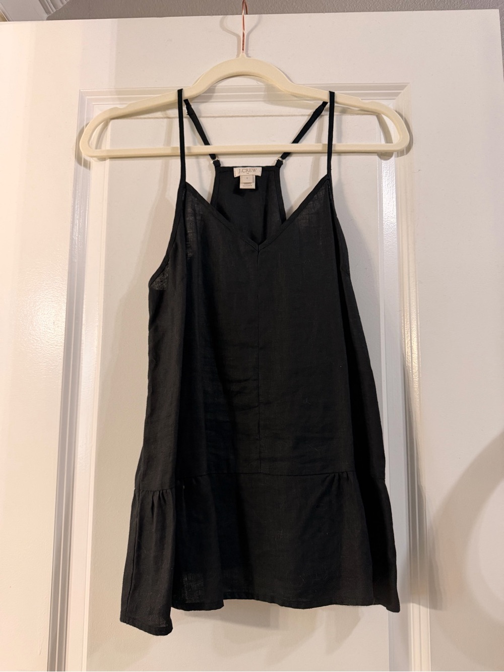 J. Crew Factory Black Linen-Blend Ruffle-Hem Camisole